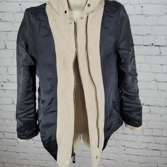 Zara Woman Tan Gold Buckle Full Zip Hooded Pockets Lined Jacket Size Small S - Picture 5 of 15